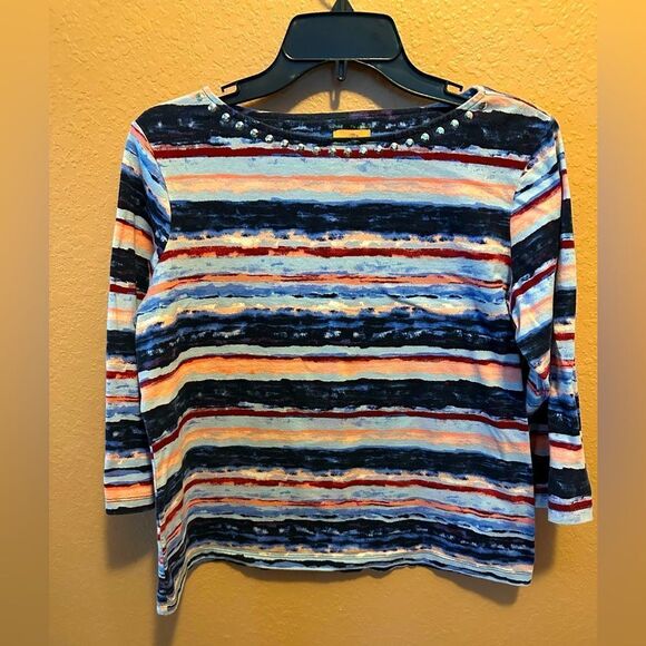 Ruby Red striped top with rhinestones - Picture 1 of 6